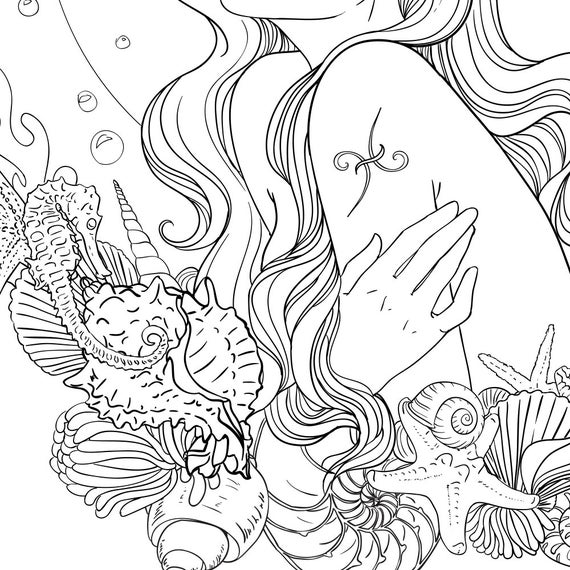Adult Coloring Page Pisces Line Art | Etsy
