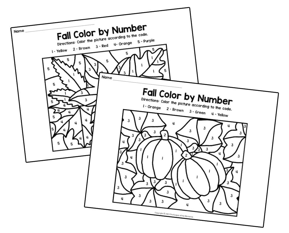Free Printable Fall Color by Number Preschool Worksheets - The Keeper of  the Memories