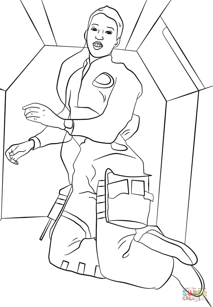 Dr. Mae C. Jemison in Space coloring page | Free Printable Coloring Pages
