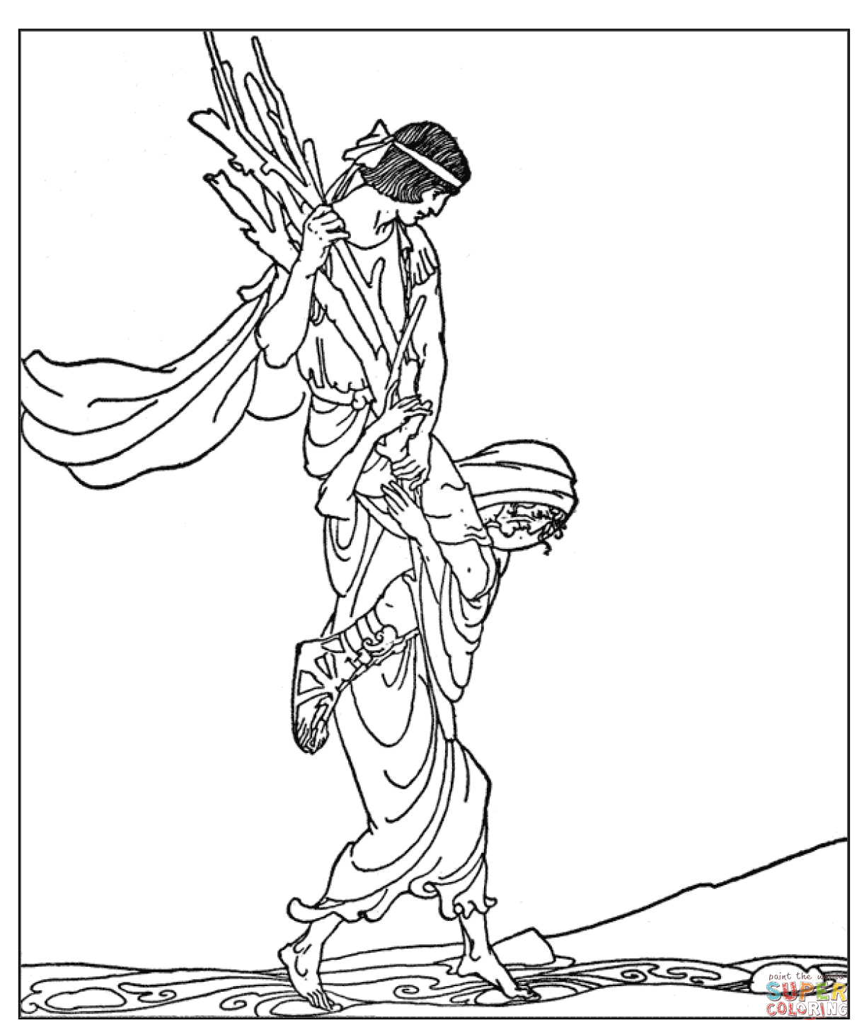 Old Woman Carries Jason over the Anaurus River coloring page | Free  Printable Coloring Pages