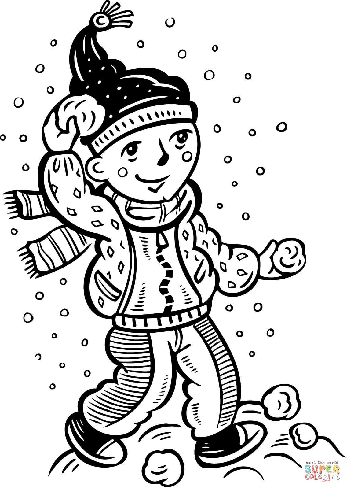 Girl in a Snowball Fight coloring page | Free Printable Coloring Pages