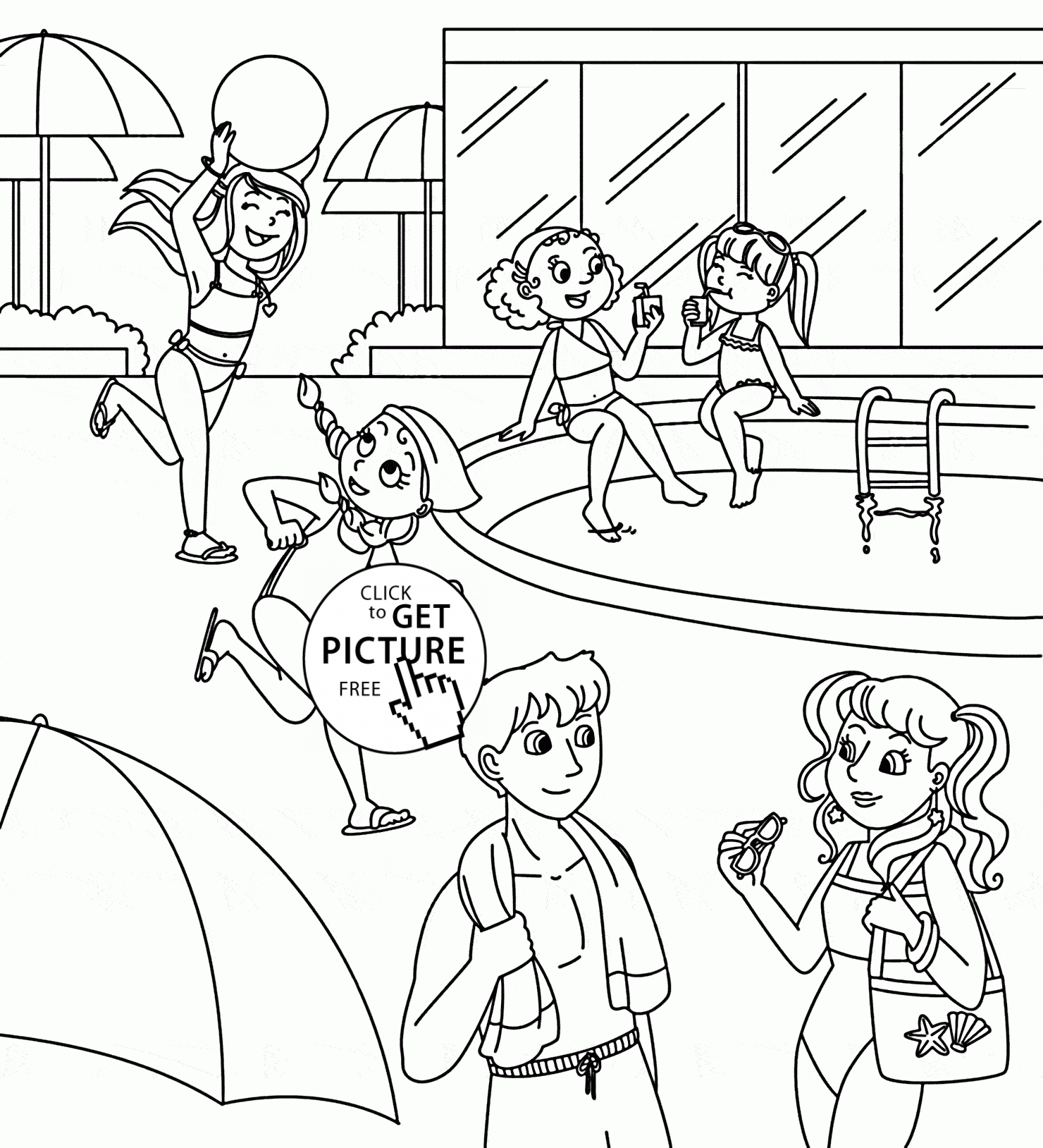 Children Teens in the Swimming Pool coloring page for kids ...