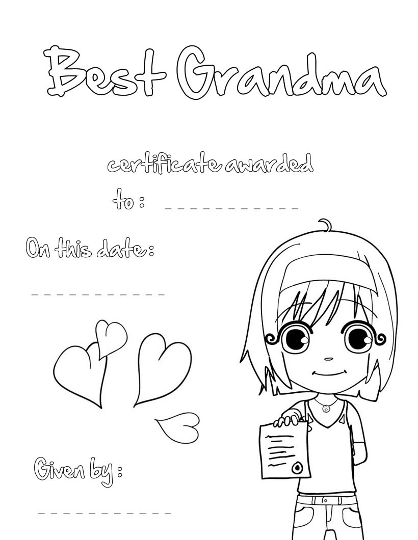 Best Grandma certificate - GRANDPARENTS DAY Coloring pages