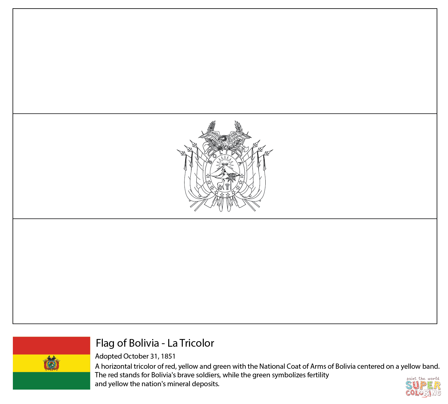 Bolivia flag coloring page