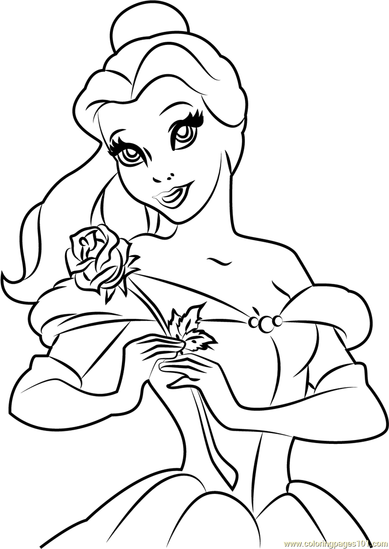 Disney Belle having Flowers Coloring Page for Kids - Free Beauty and the  Beast Printable Coloring Pages Online for Kids - ColoringPages101.com | Coloring  Pages for Kids