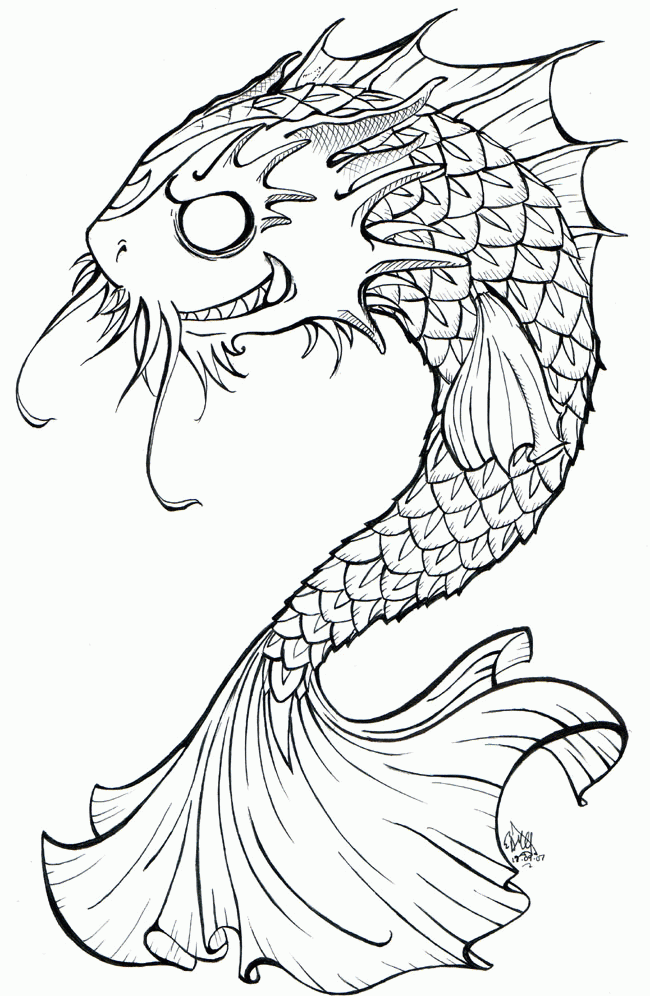Koi-dragon: Colour me in : by Scalywings