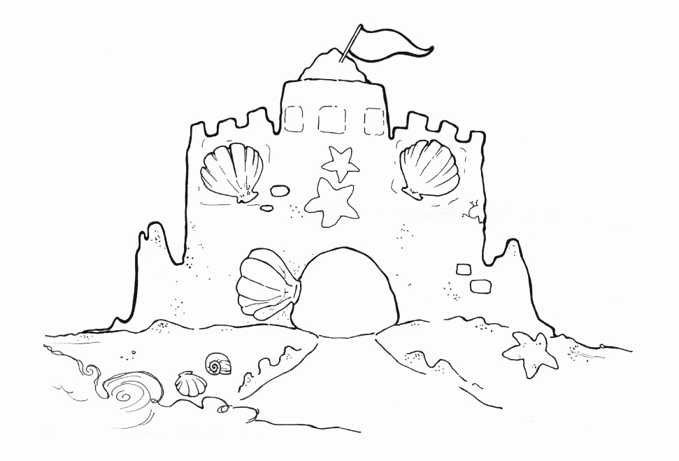 Sand Castle With Shells Coloring Page | Image Coloring Pages
