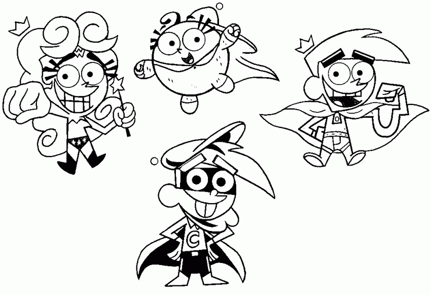 Coloring page The Fairly Oddparents : Timmy, Cosmo, Wanda, Poof 10