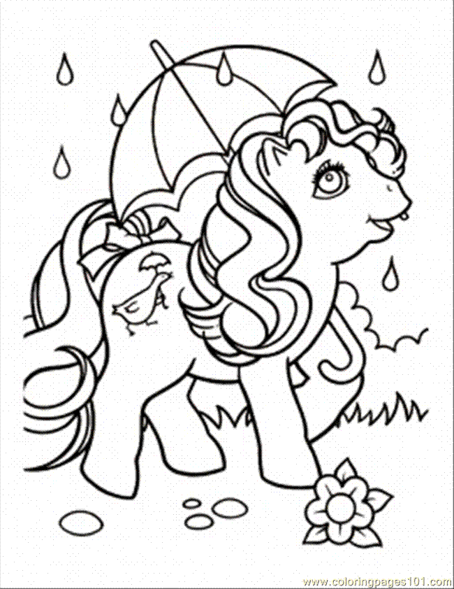 Coloring Pages Pony With Umbrella (Cartoons > Others) - free 