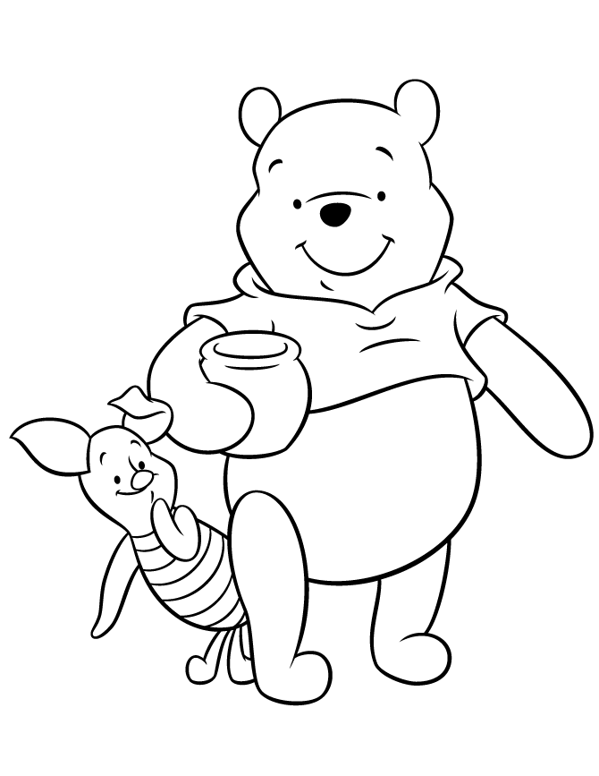 Friends Pooh Bear And Piglet Cartoon Coloring Page | Free 