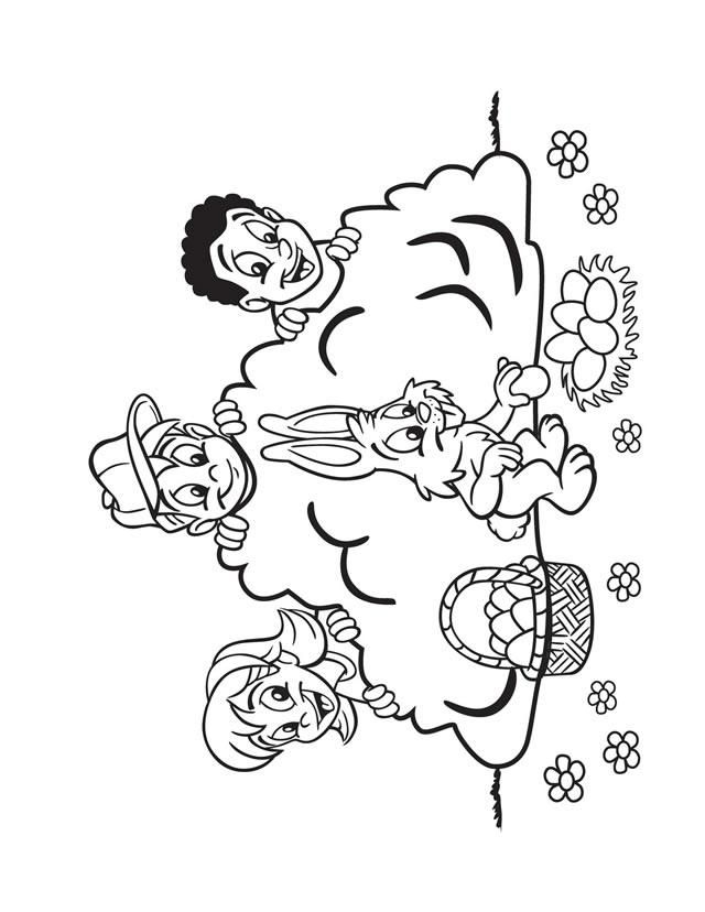 Easter Bunny and kids - Free Printable Coloring Pages