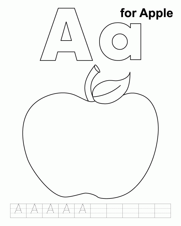 A for apple coloring page with handwriting practice | Download 