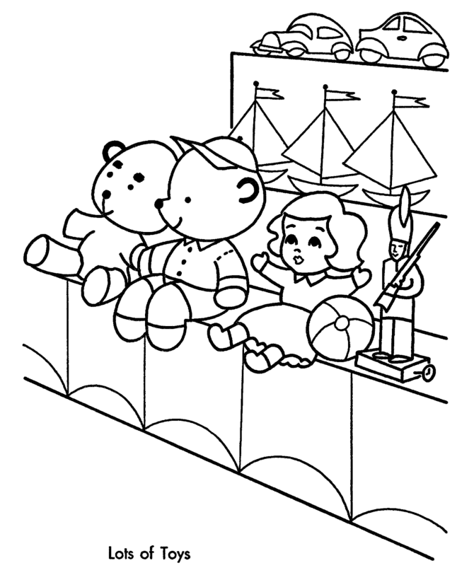 Christmas Toys Coloring Pages - Lots of Toys Christmas Coloring 