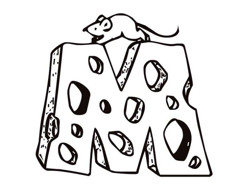 mouse-cheese-letter-m-coloring-pages: mouse-cheese-letter-m 