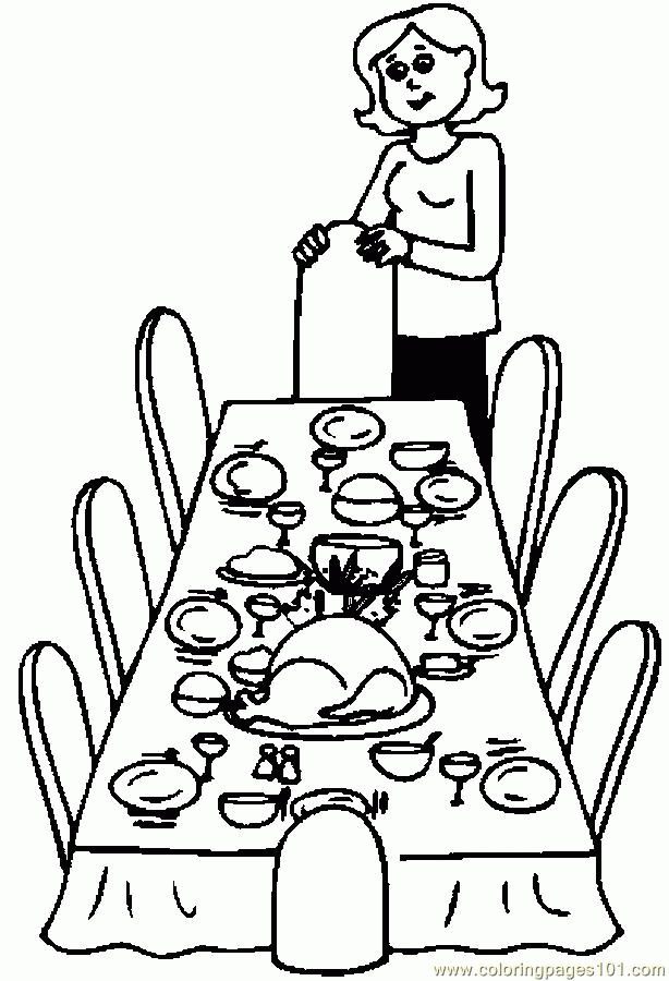 Coloring Pages Dinner Table (Holidays > Thanksgiving Day) - free 