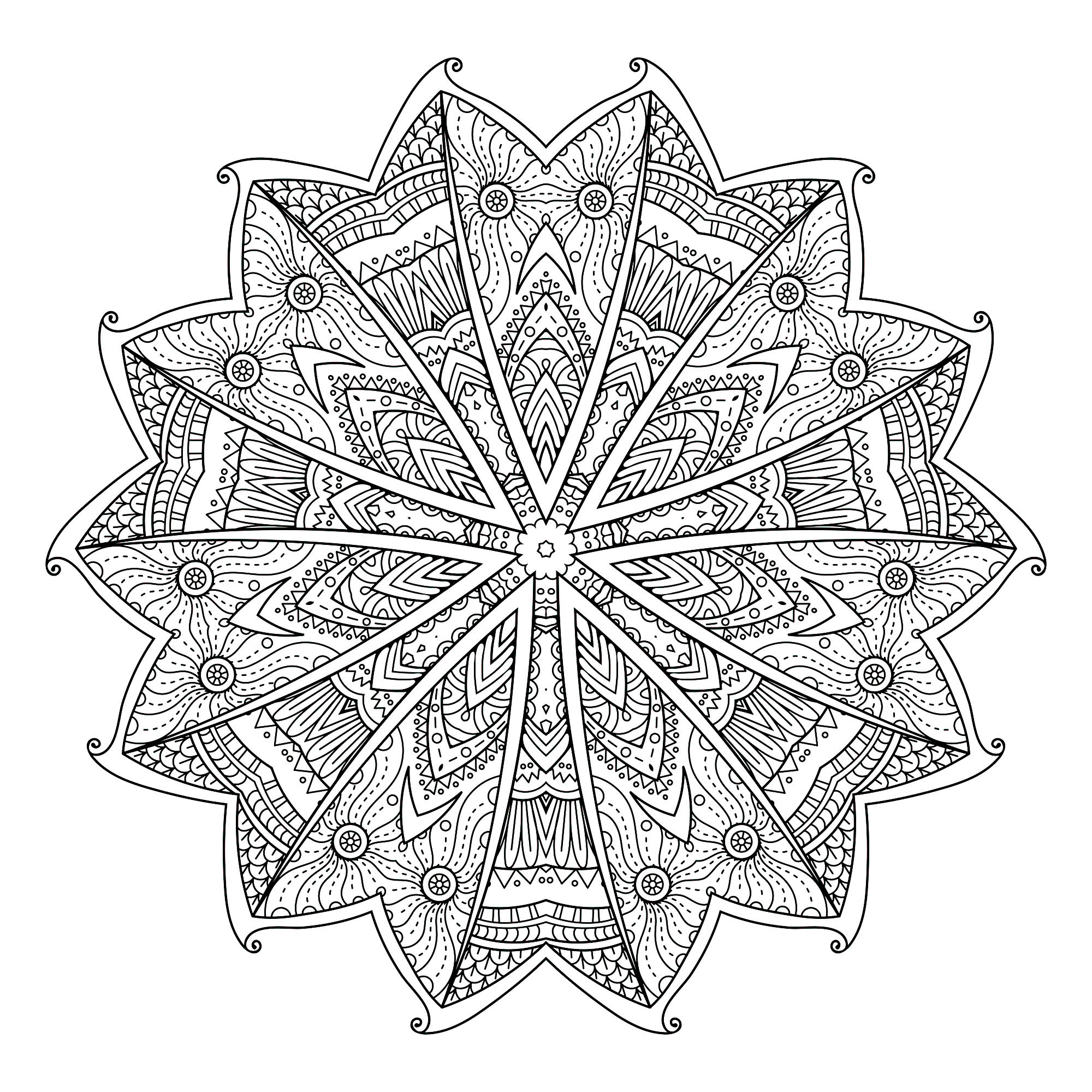 Difficult Mandala with flowers - Difficult Mandalas (for adults)