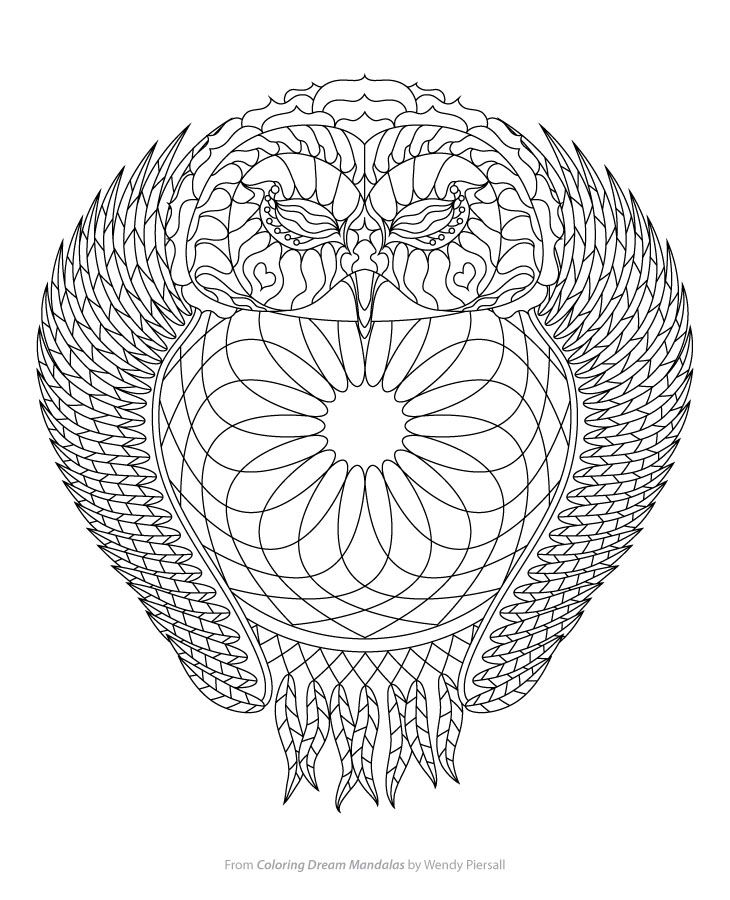 Owl Dreamcatcher Coloring Page from Coloring Dream Mandalas by ...