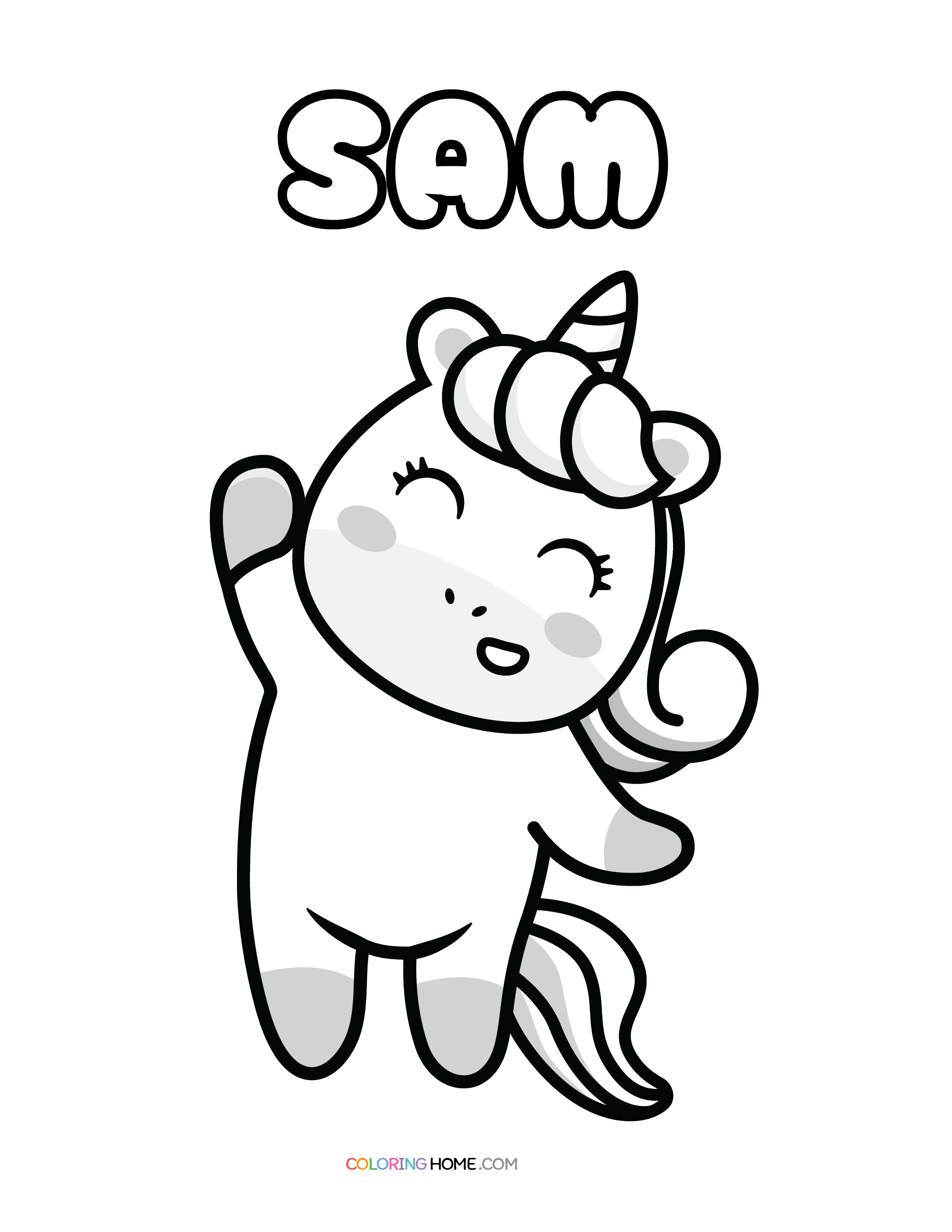 Sam unicorn coloring page