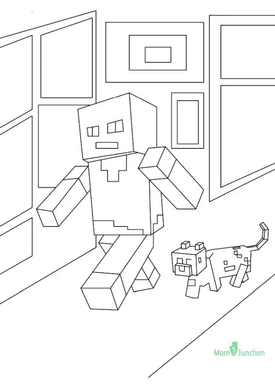 Get This Minecraft Coloring Pages Steve and Alex Walking !