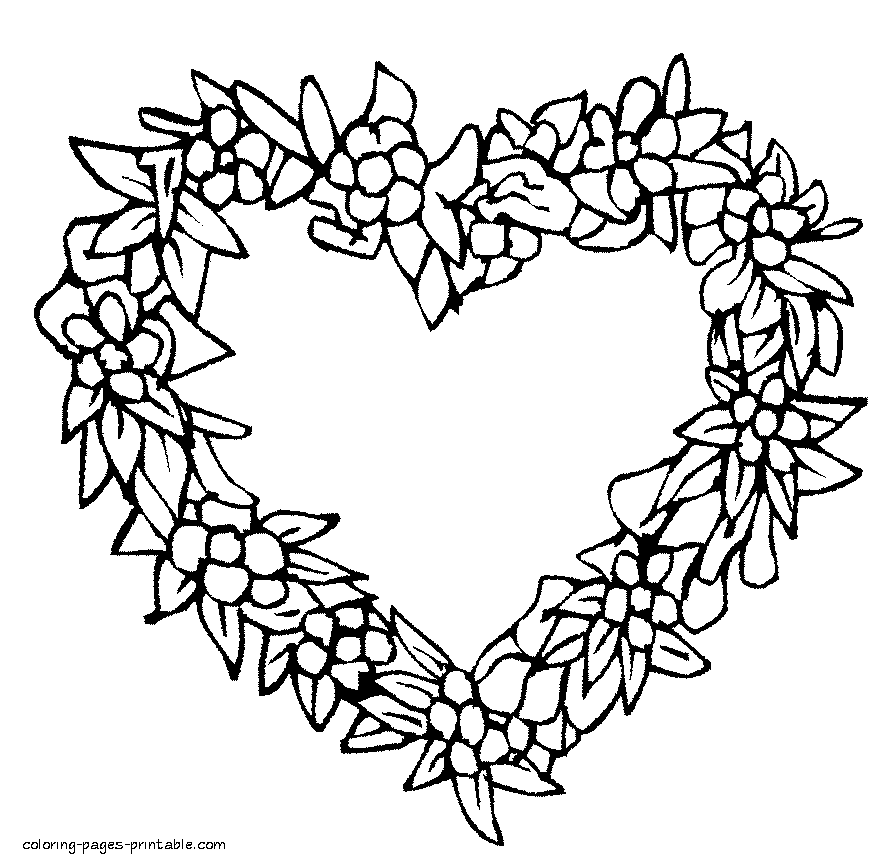 A heart shaped wreath || COLORING-PAGES-PRINTABLE.COM