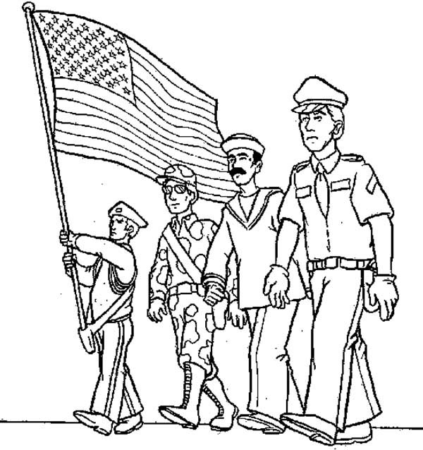 Waving American Flag In Armed Forces Day Coloring Page : Coloring Sun