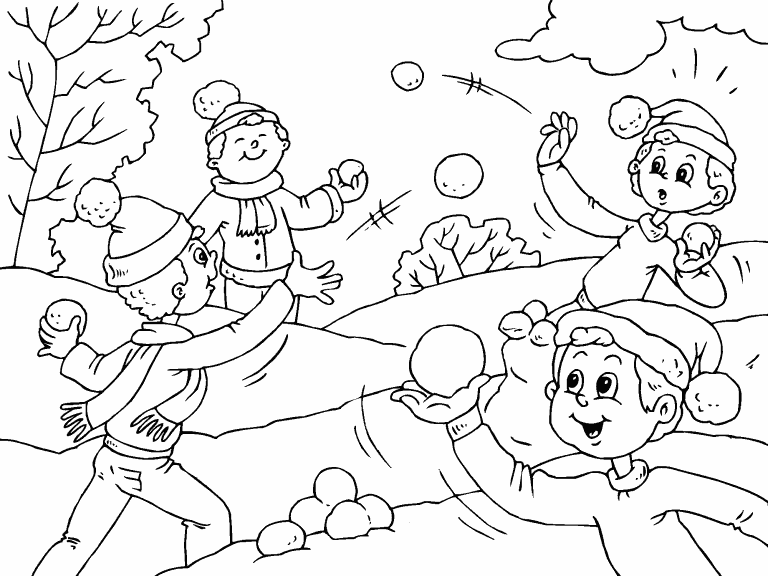 Free Coloring Page 29 Aug 2022 Snowball Fight