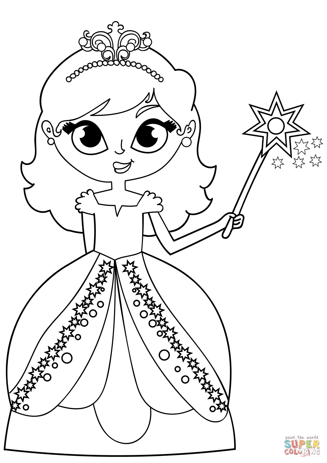Princess with Magic Stick coloring page | Free Printable Coloring Pages