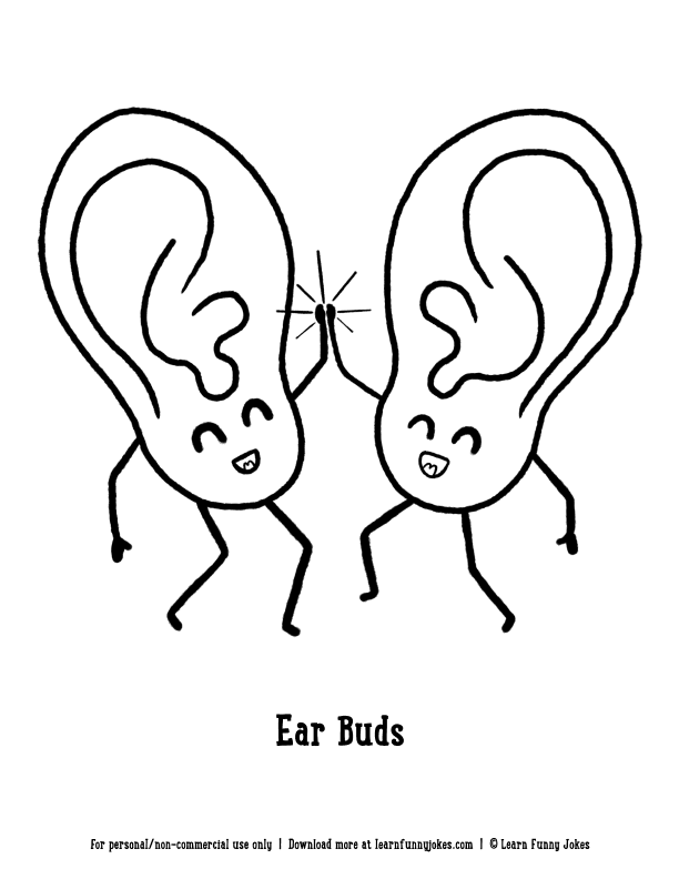 Funny coloring pages for kids - Ear buds — Learn Funny Jokes