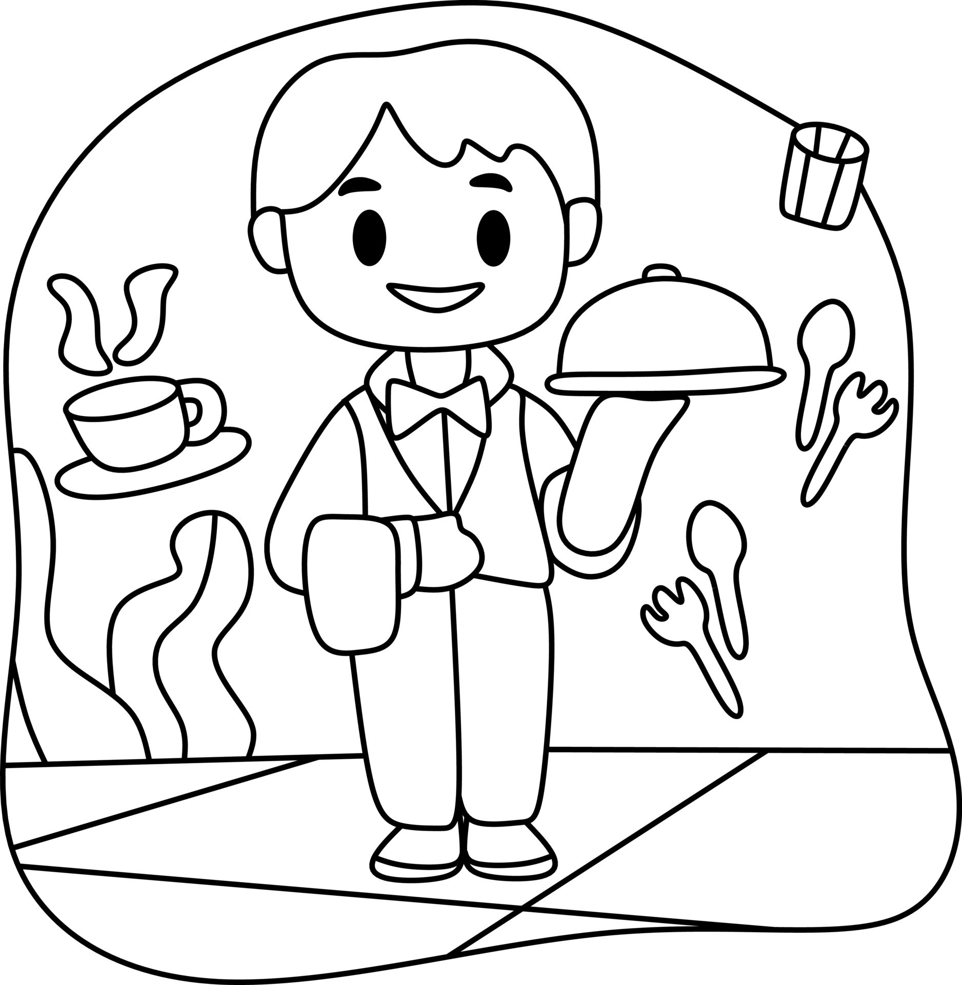 coloring page alphabets profession cartoon waiter 8995001 Vector Art at  Vecteezy