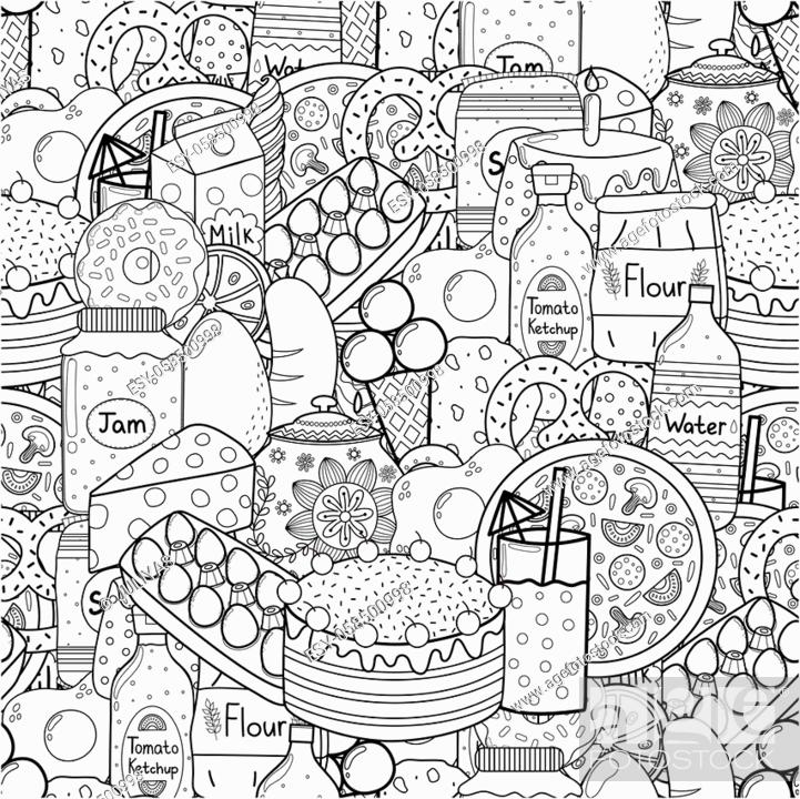 Doodle food black and white seamless pattern. Groceries coloring page,  Stock Vector, Vector And Low Budget Royalty Free Image. Pic. ESY-058500998  | agefotostock