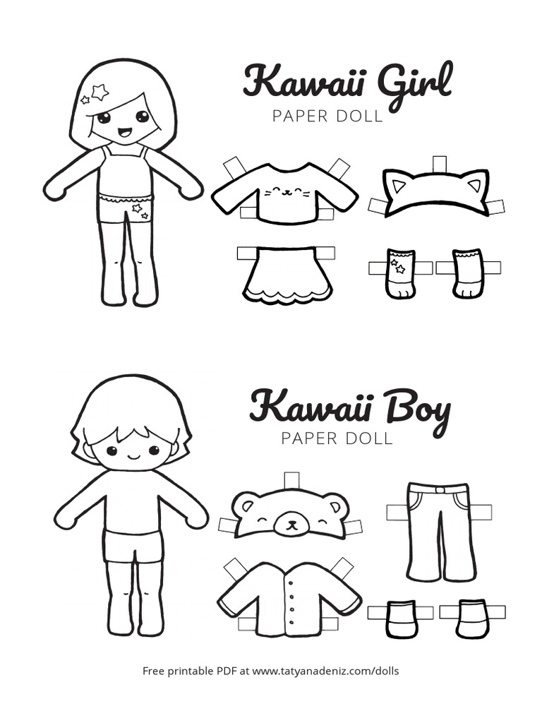 Kawaii Paper Dolls Coloring Page PDF | PDF