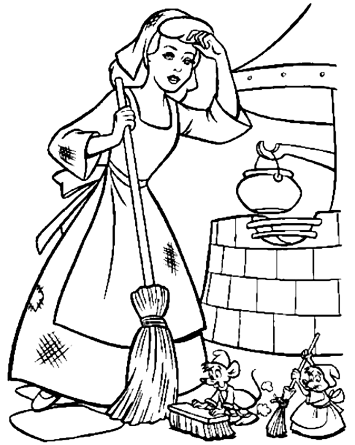 Cinderella Cleaning The Floor Disney Coloring Pages - Princess 
