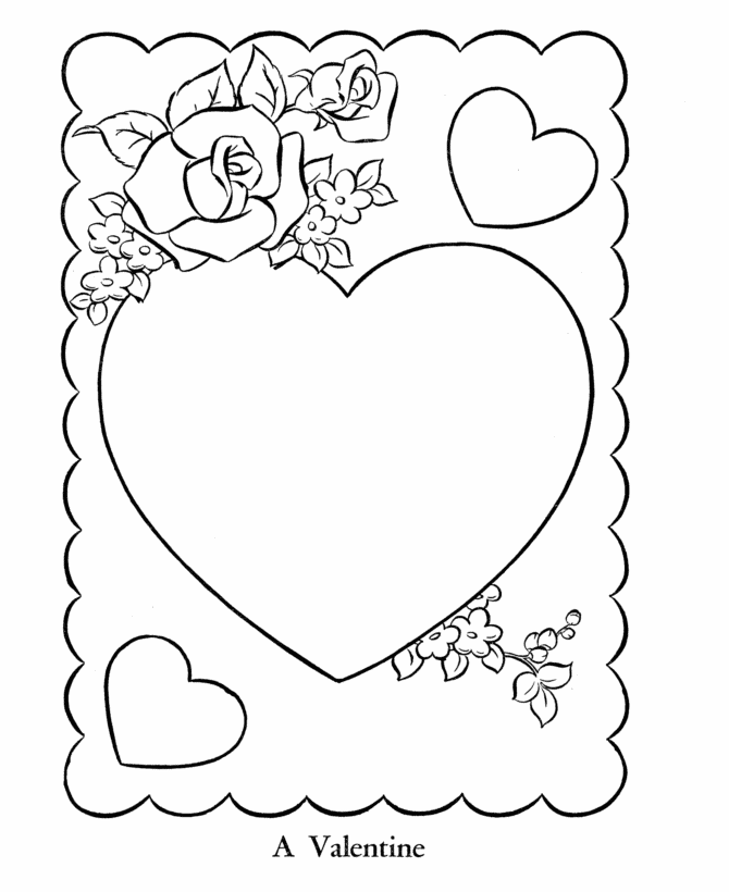 Valentine's Day Cards Coloring Pages - Hearts and Roses Valentine 