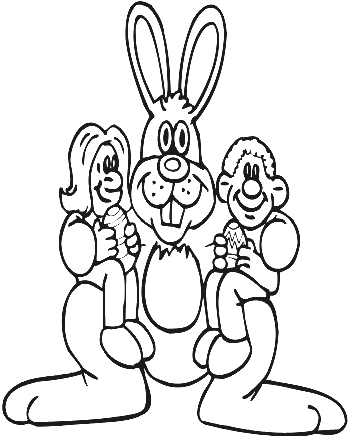 Easter Coloring Page: Kids on Bunny's Lap