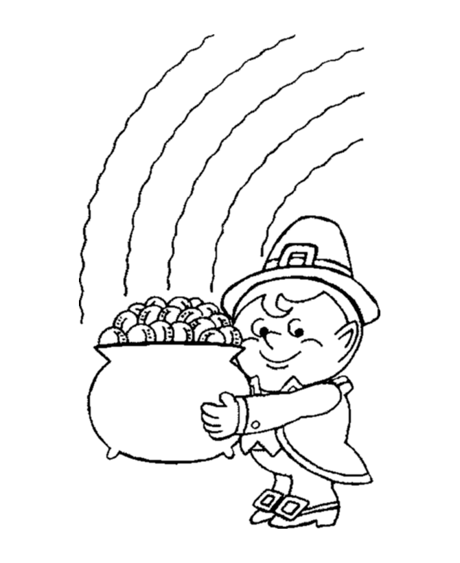 St Patrick's Day Coloring Pages - Leprechaun with a Pot-of-Gold 