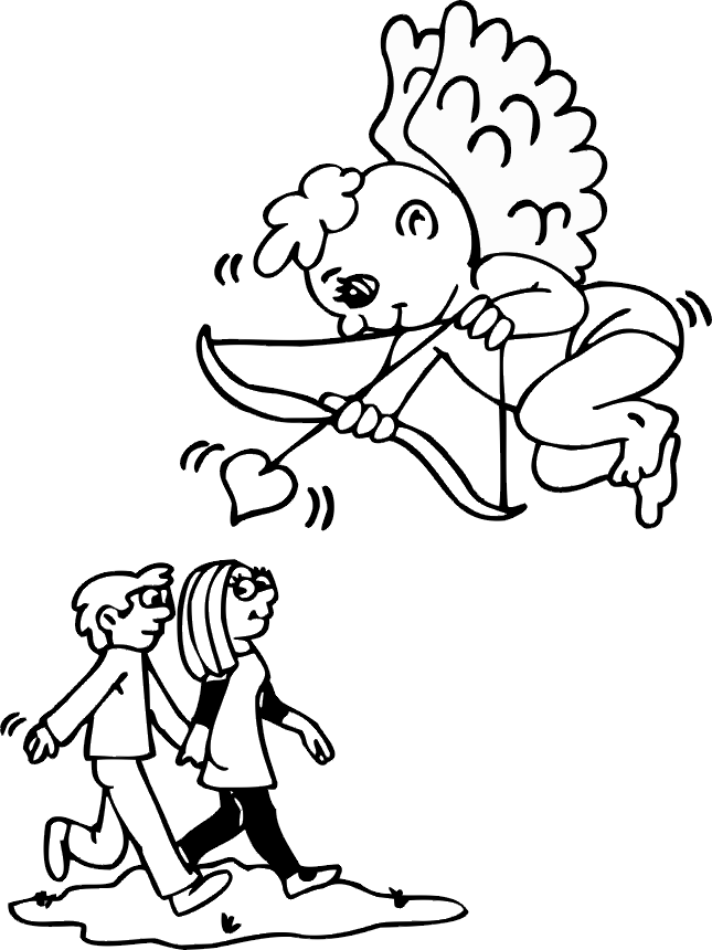Valentine Coloring Page | A Cupid Ready to Shoot at a Couple