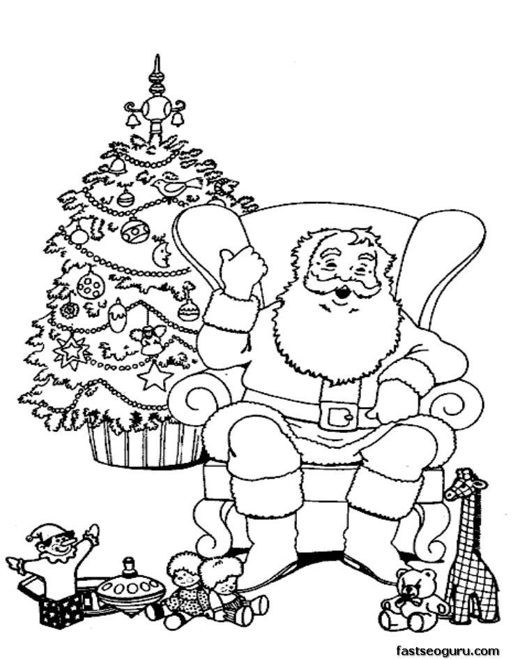 santa claus relaxing in chair coloring pages printable