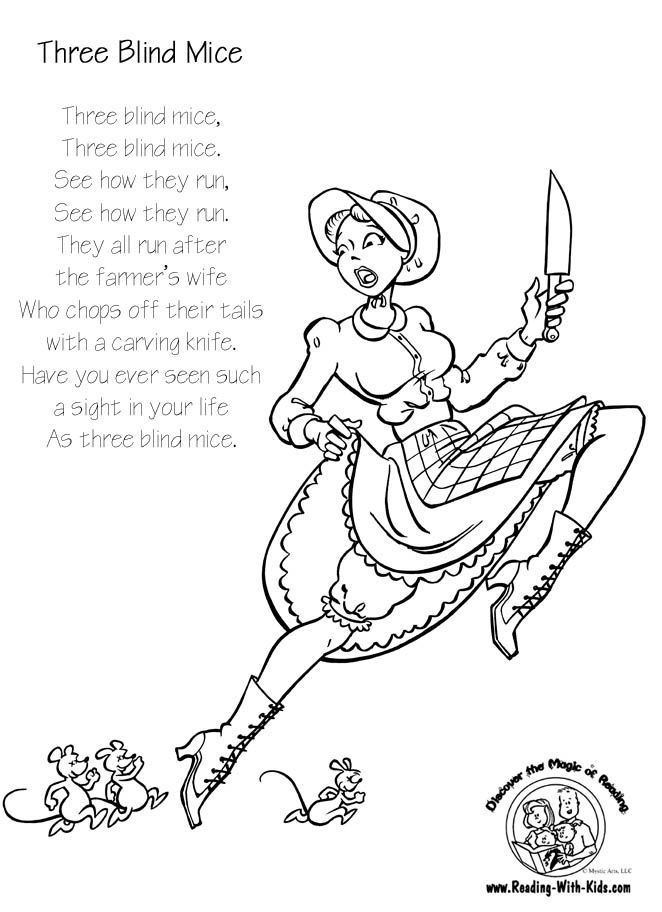 Three Blind Mice - Coloring Page | Nursery Rhymes