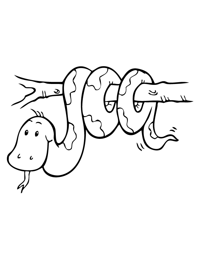 Cute Snake On Branch Coloring Page | Free Printable Coloring Pages