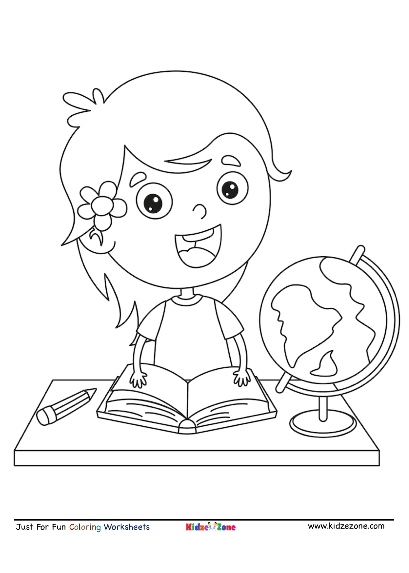 Kid studying with Globe Coloring Page - KidzeZone
