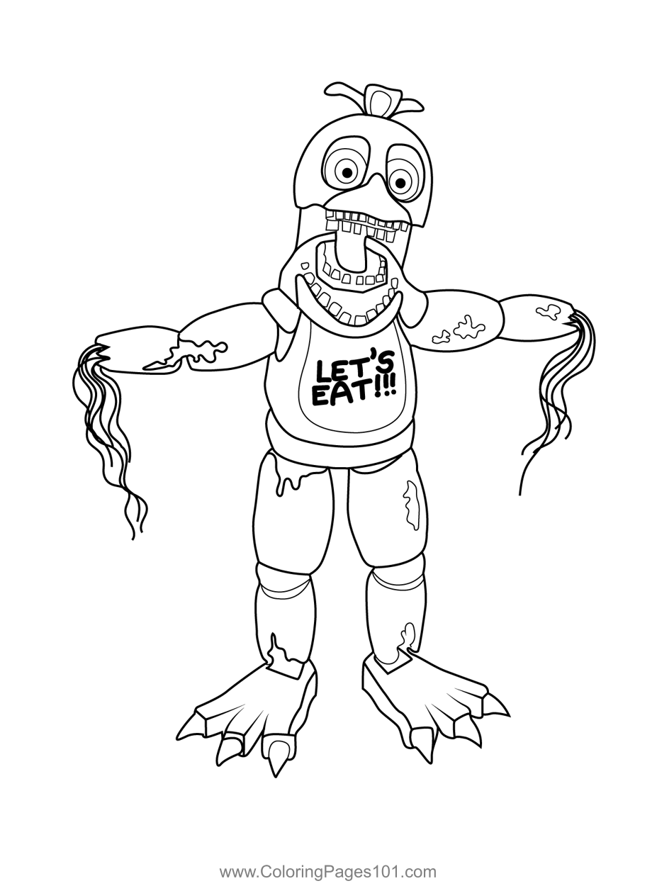 Withered Chica FNAF Coloring Page | Fnaf coloring pages, Pokemon coloring  pages, Coloring pages