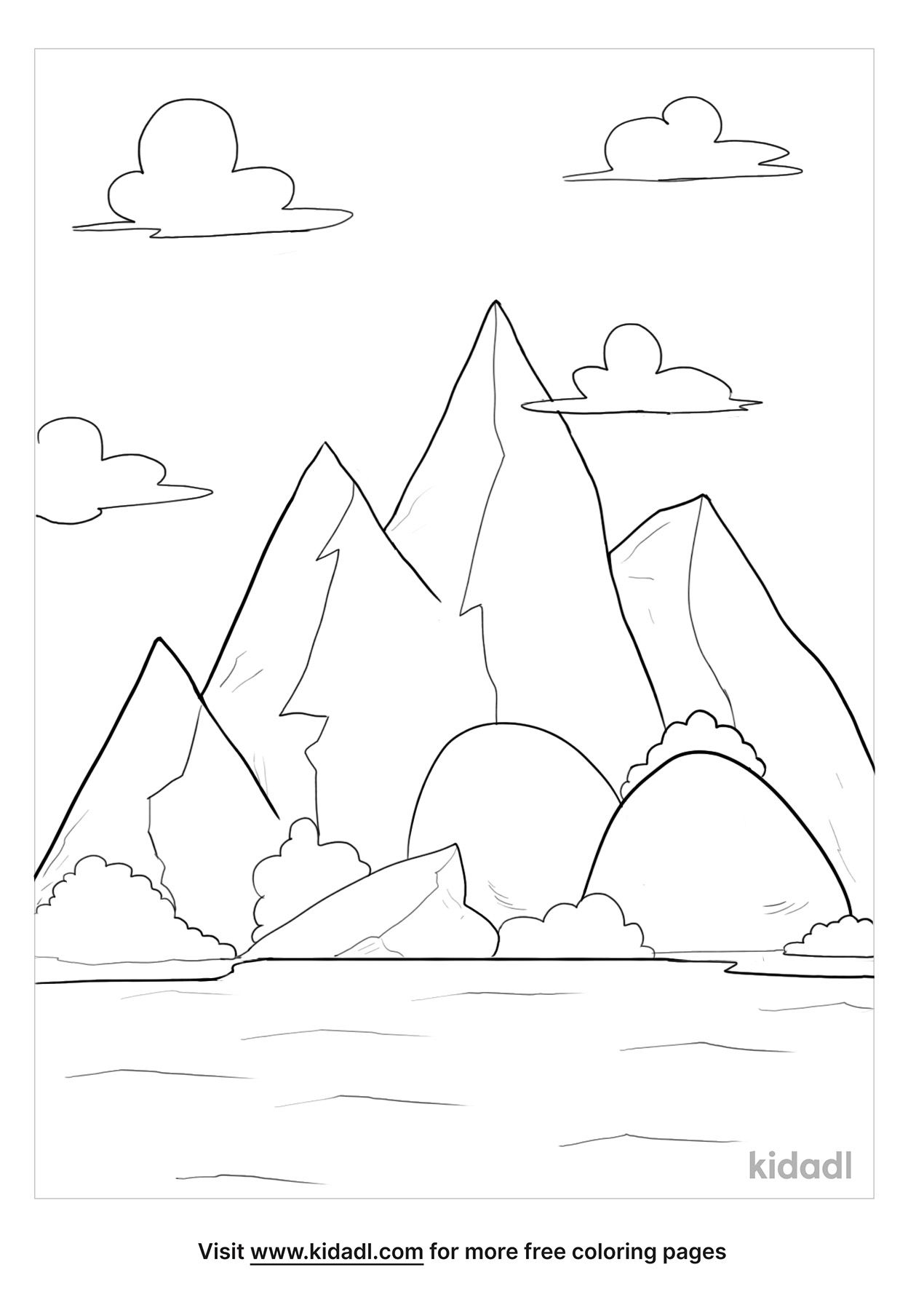 Waterfall, Lake, Mountains, Sun Coloring Pages | Free Mountains Coloring  Pages | Kidadl
