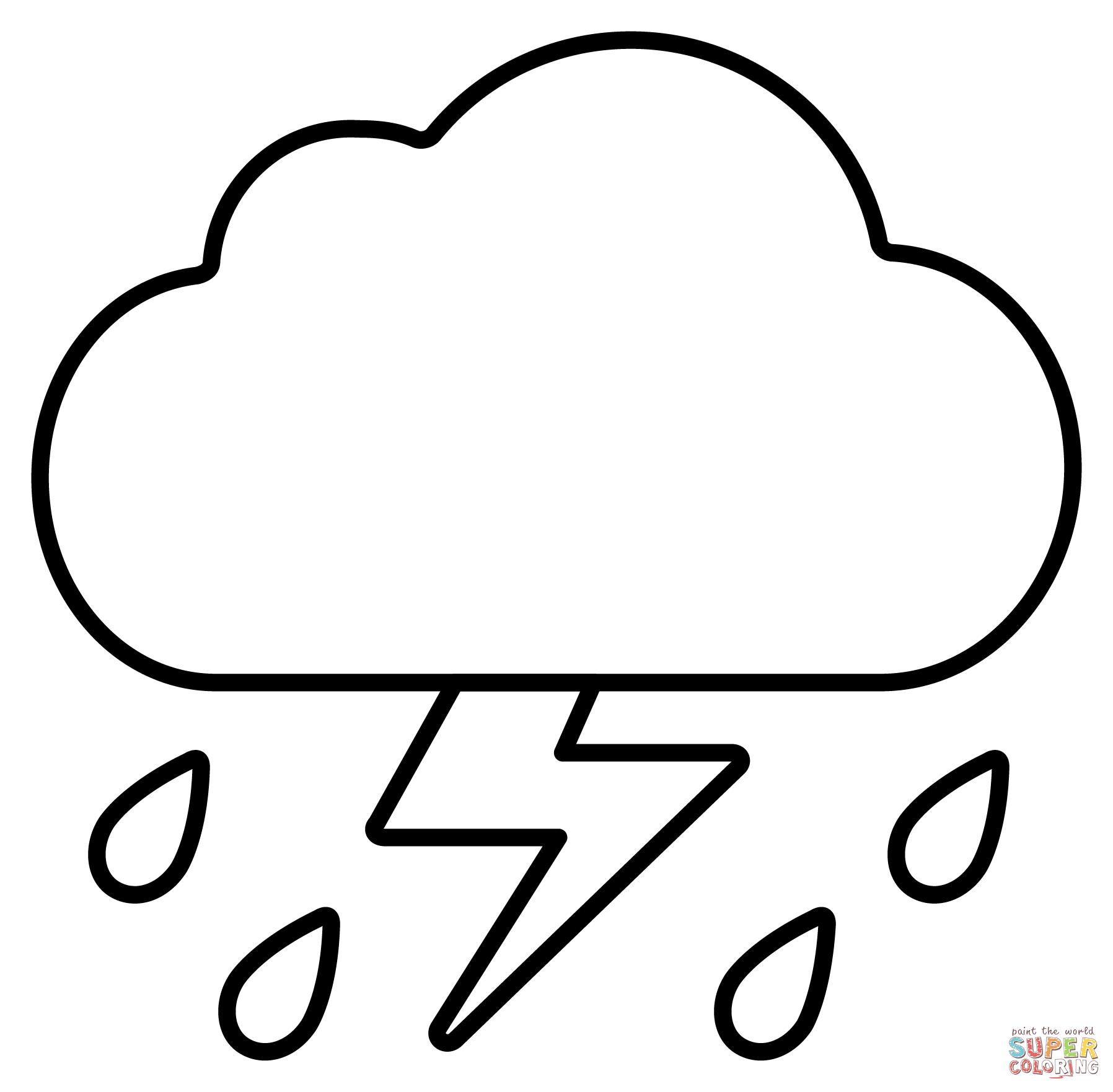 Cloud with Lightning and Rain Emoji coloring page | Free Printable Coloring  Pages