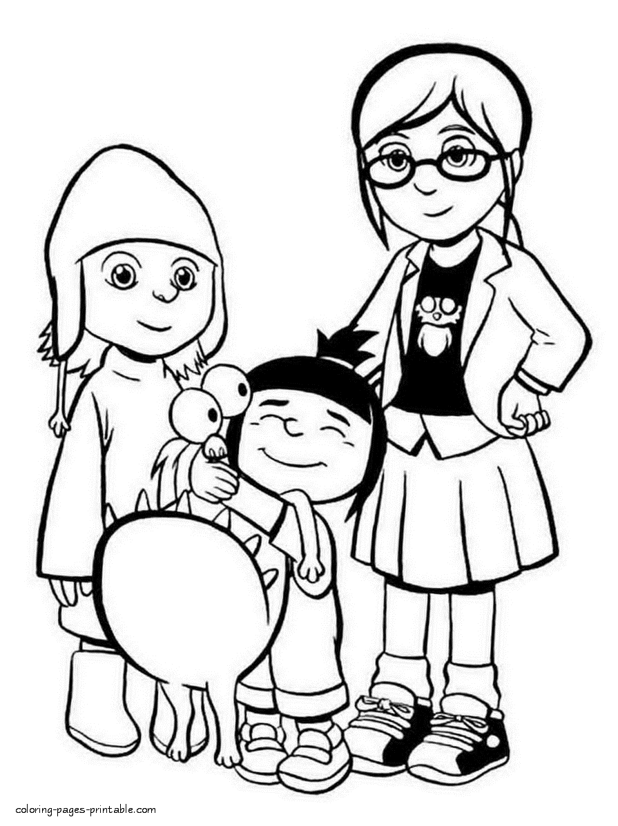 Agnes, Margo and Edith coloring page || COLORING-PAGES-PRINTABLE.COM