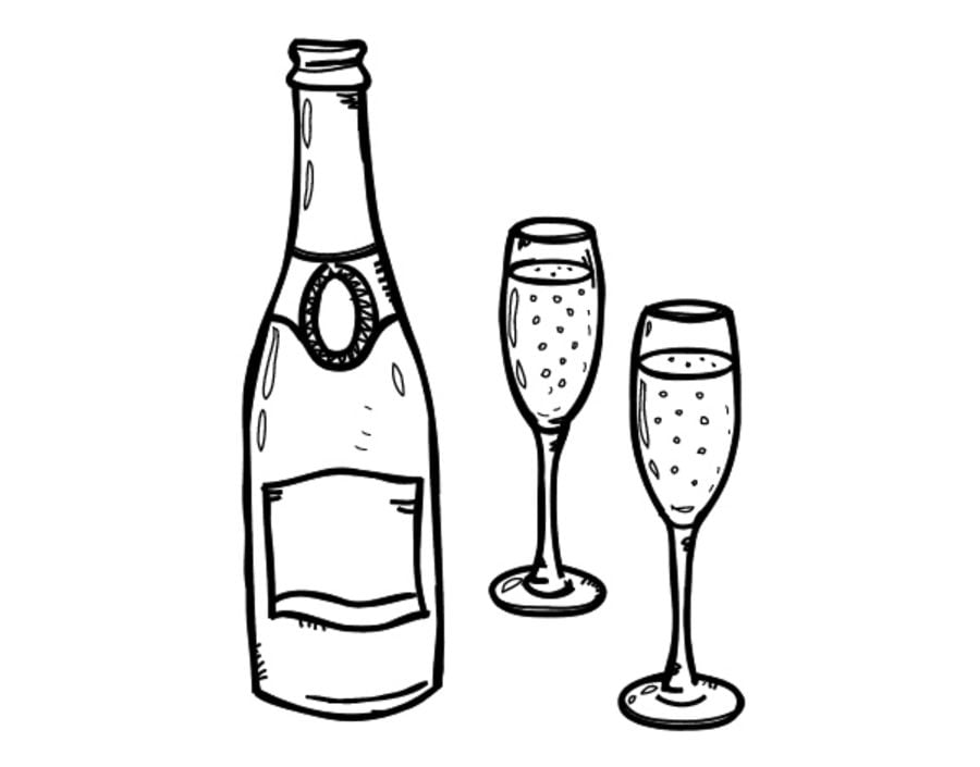 Coloring pages: Champagne, printable for kids & adults, free to download