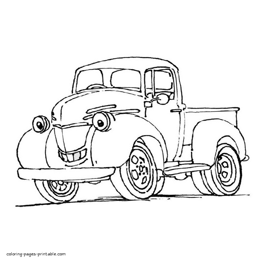 Pickup truck coloring printables || COLORING-PAGES-PRINTABLE.COM