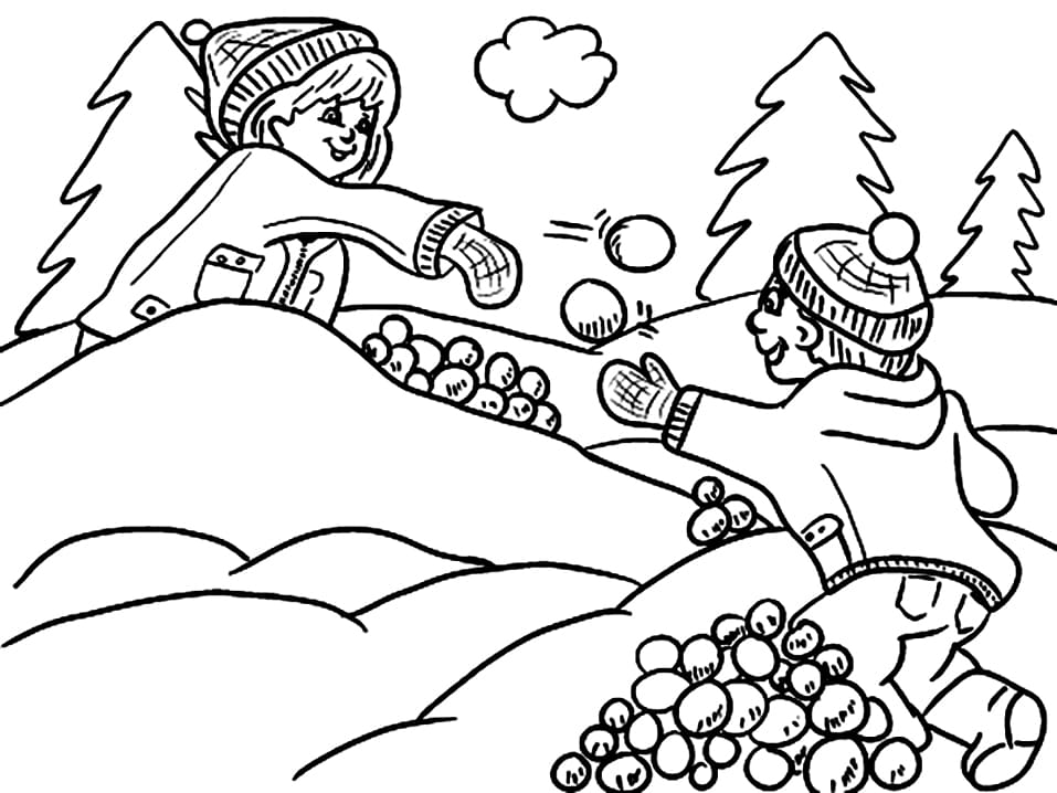 Snowball Fight Free Printable Coloring Page - Free Printable Coloring Pages  for Kids