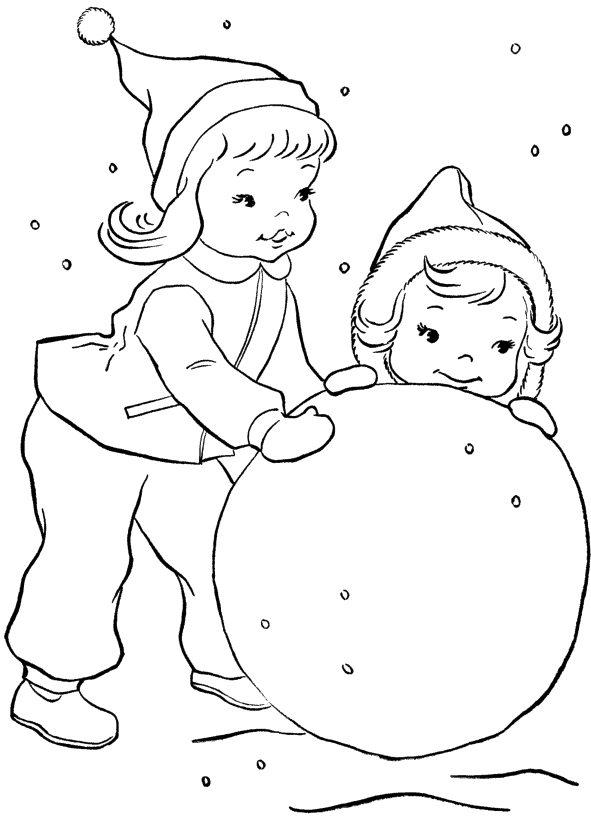 Two Children Were Playing Snow Coloring Pages Coloring Pages For ...
