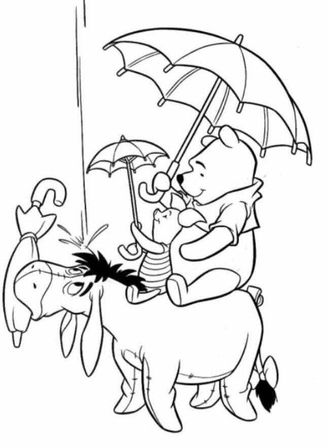 Pooh and Friends Holding Umbrellas Coloring Page | Animal pages of ...