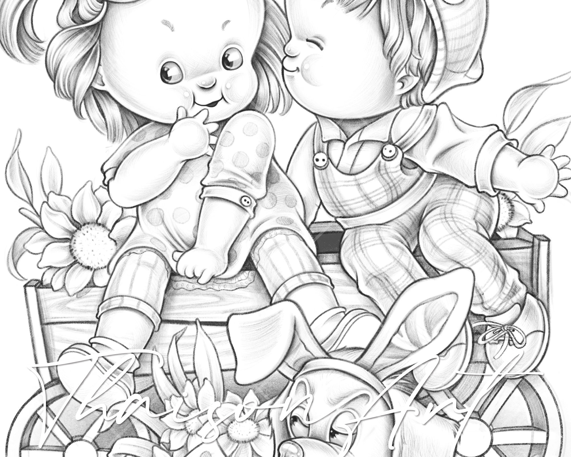 Lovely Easter Printable Coloring Page Cute Couple Kids - Etsy